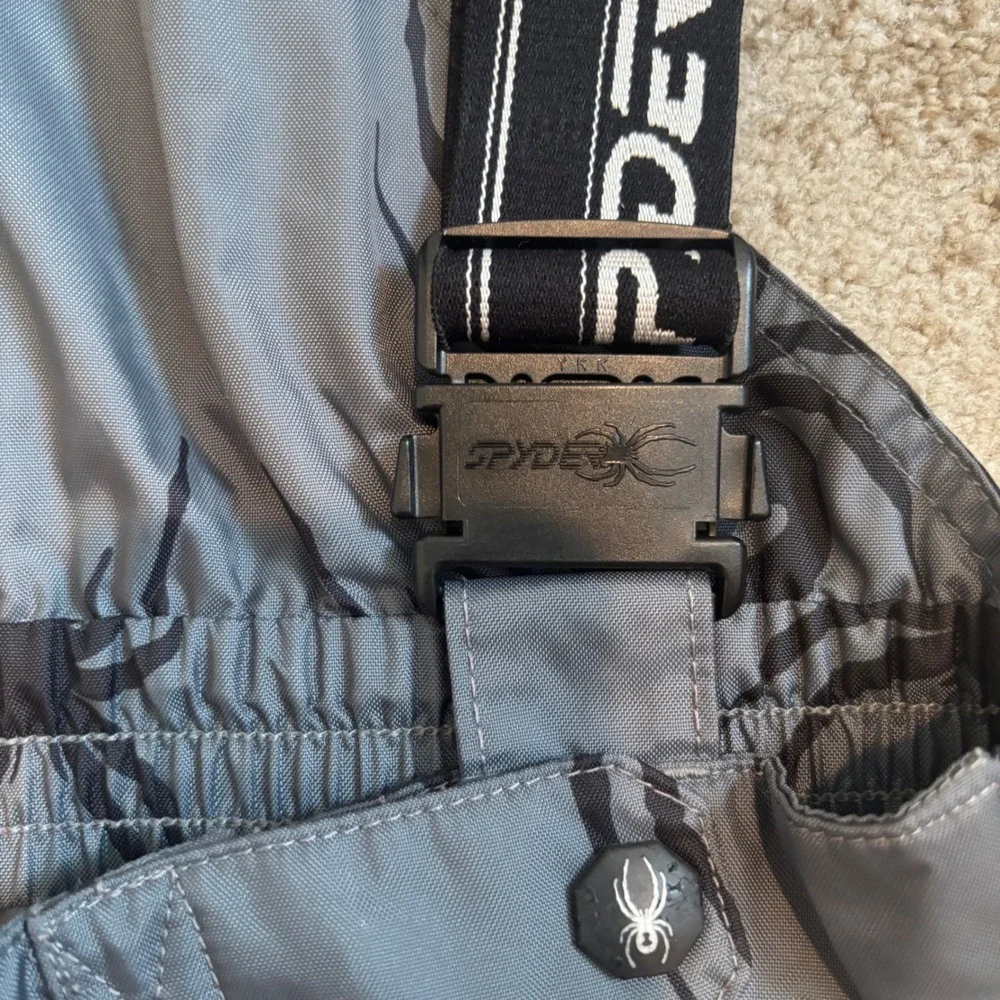 Spyder Men Grey Black Spider Print Thinsulate Insulated Ski Bib Shorts‎ Size M